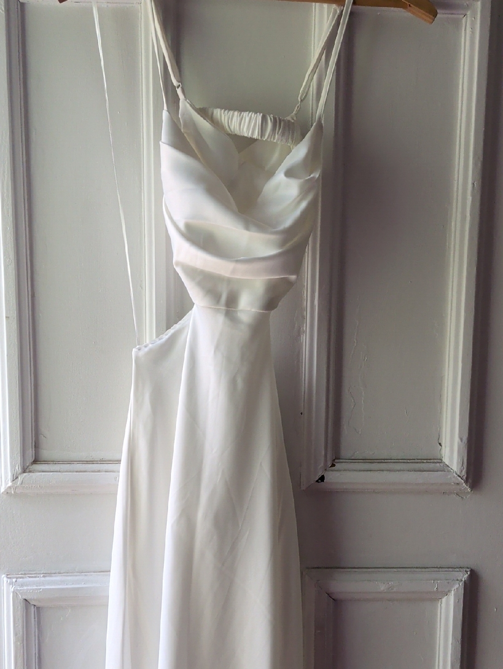Fashion Nova White Satin Cowl Backless Slip Dress